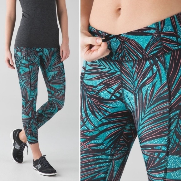 LULULEMON Tight Stuff Tight in Mini Palm Lace Tofino Teal Multi Sz. 8 - Picture 2 of 12